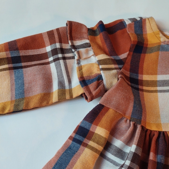 🛍 The Children's Place Baby Girl Plaid Dress 12-18 M Fall Yellow Brown White - Picture 5 of 7